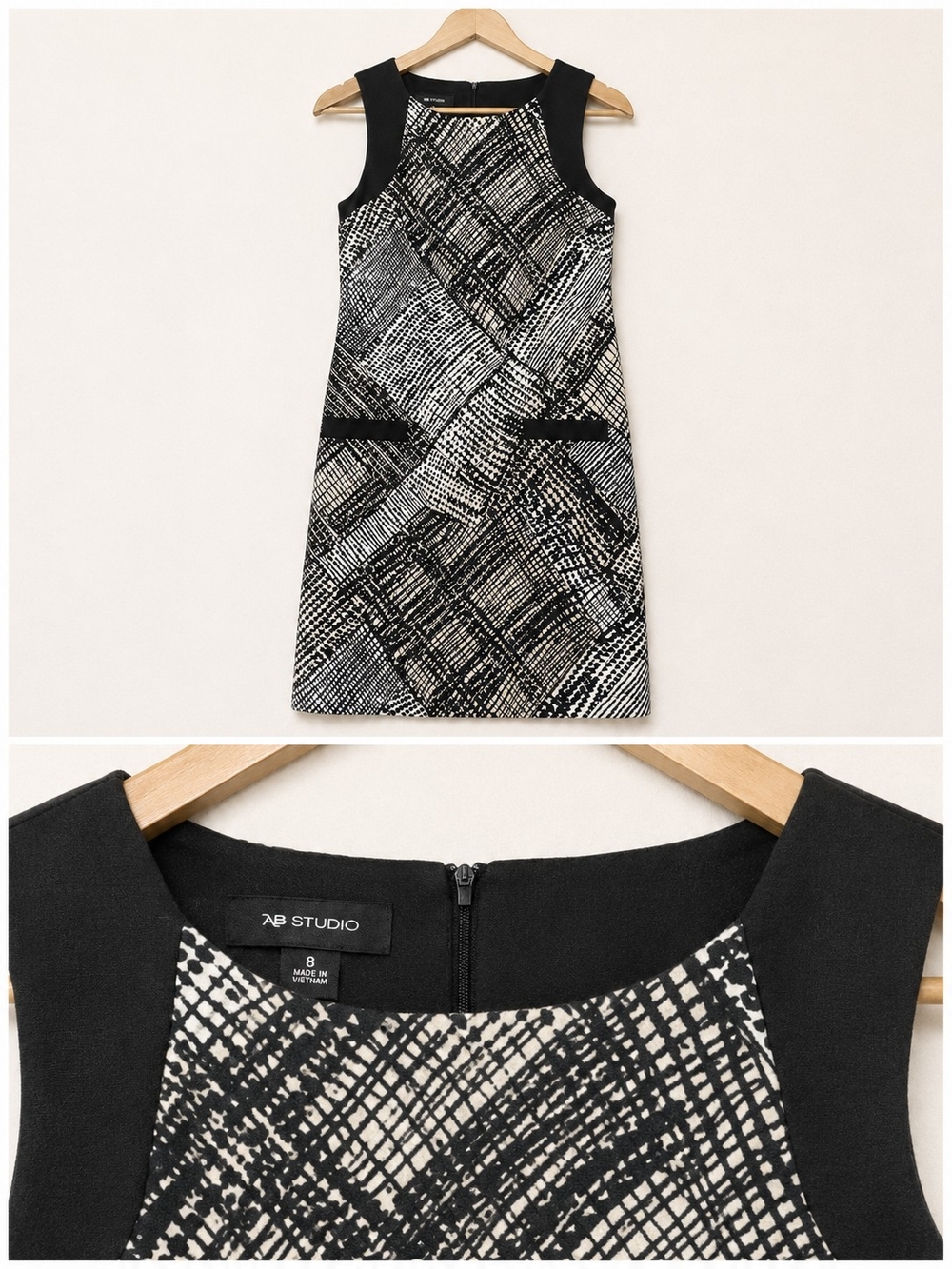 AB Studio Black & White Textured Midi Dress